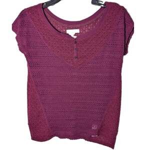 Aeropostale Shirt Top Blouse Crochet Purple Mixed Media Open Knit Size Small EUC